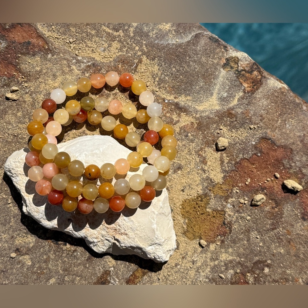 Authentic Golden Silk Jade Precious Gemstone Crystal Beaded Bracelet